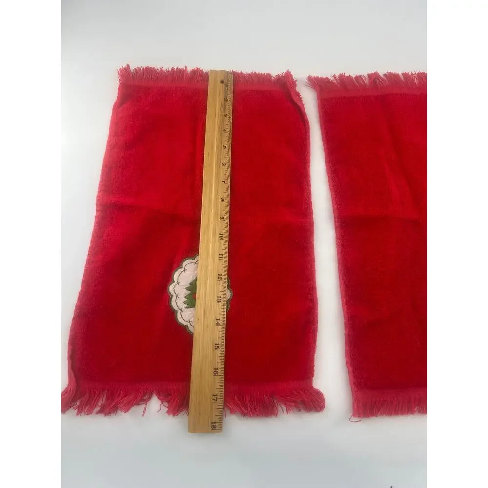 Vintage Cannon Christmas Hand Towels Red Candy Cane Holiday Tree Retro Bathroom